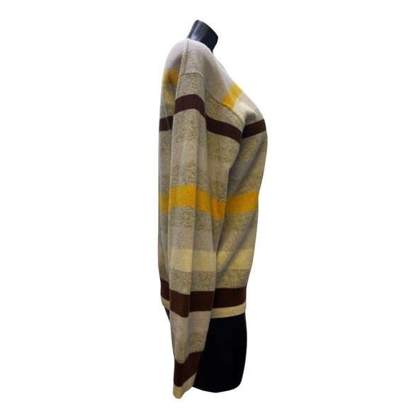 Lafayette 148 Striped Cashmere Sweater M Gray/Yellow/Brown - Picture 3 of 6